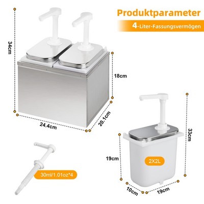 Saucenspender Pumpspender Senfspender Dosierspender Edelstahl 1 Pumpe 2 x 2 L DE