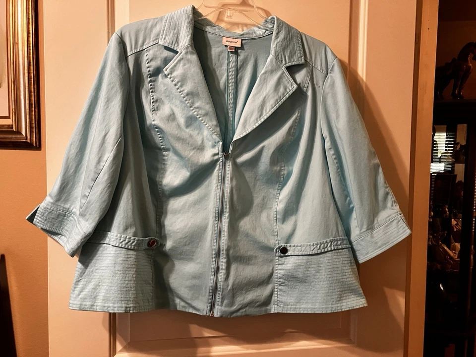 Chaqueta Top Azul Turquesa Cremallera Fácil Talla 22/24 Plus Botones Costuras Detalladas Foto 3 de 4