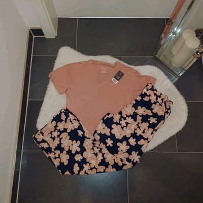 Neu Schlafanzug Oyanda S M 36 38 40 viskose Schlafhose cullote Blumen TopZustand