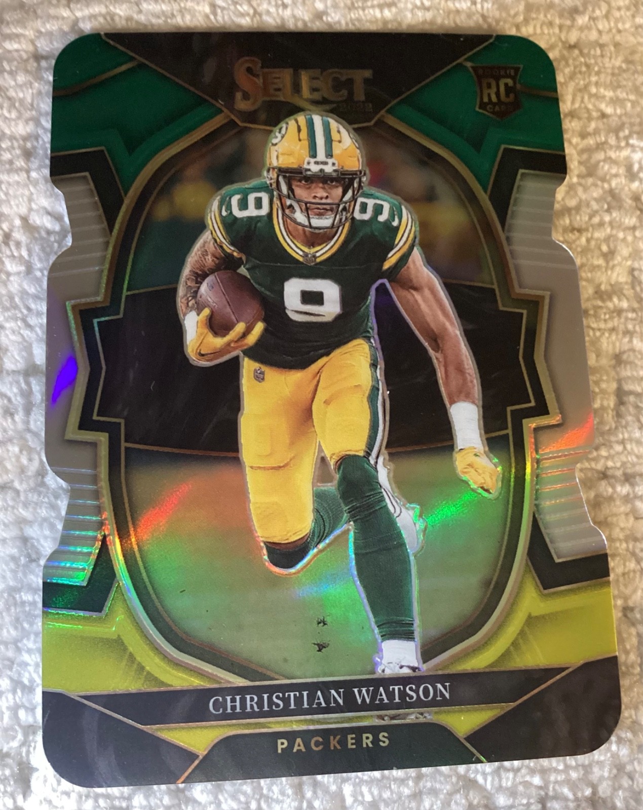2022 Select Concourse Green & Yellow Prizm Die-Cut Christian Watson Rookie RC