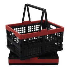 2 PCS Collapsible Storage Crates Plastic Grocery Shopping Baskets Mesh Handles