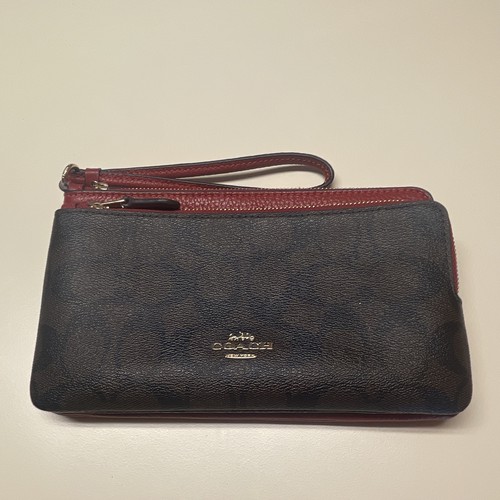 Coach Signature Logo Wristlet Double Zipper