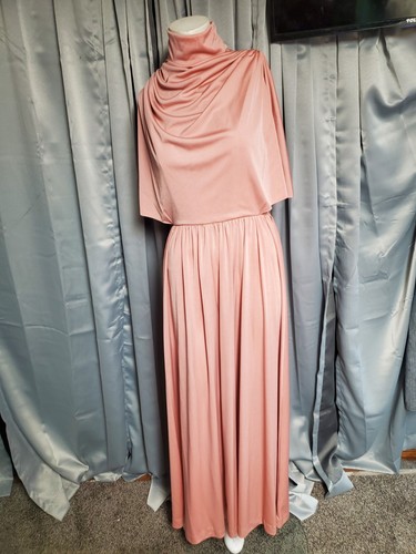 XS-S Vtg E EYSEN AYRES 70s 80s Bohemian Maxi Party Prom Dress Flutter Cape EUC
