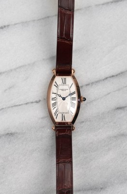 Cartier Tonneau Manual Wind 1990s Reference 2850K 18K Rose Gold Silver Guilloche