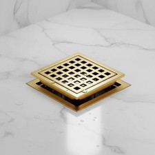 Square Shower Drain 4 Inch Brushed Gold, Stainless Steel Shower Floor Drain Kit