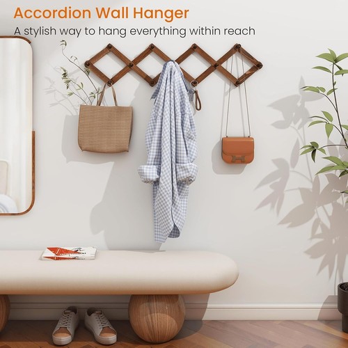 Expandable Coat Rack Accordion Wood Wall Hanger 13 Peg Hook Hang Hat Cap Coff... - Picture 5 of 10