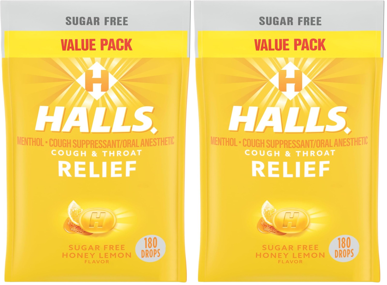 Halls Relief Honey Lemon Sugar Free Cough Drops, Value Pack, 180 Drops (Pack of