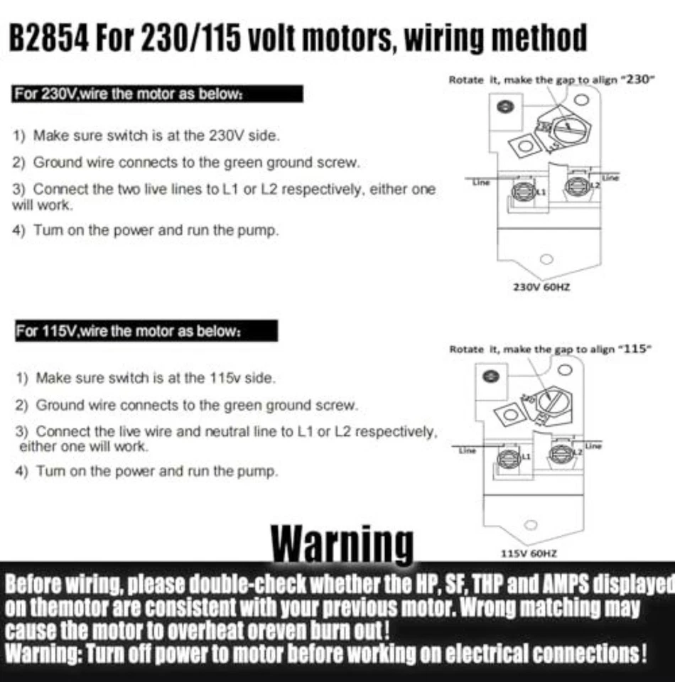 B2854 1.5 HP Pool Pump Motor 3450RPM 230/115V Square Flange - Fits Century Smith - Image 3 of 4