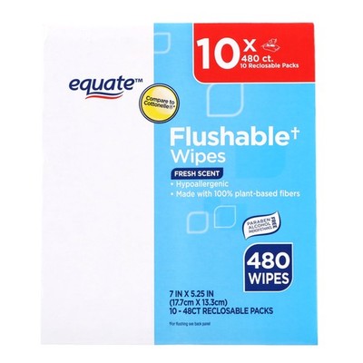 Equate Flushable Wet Wipes, Fresh Scent, 480 Wipes (10 Pack), Compare 