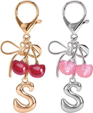 2 PCS Bubble Initial Keychain with Bow Cherry,Cute Purse Charms for Handbags,C
