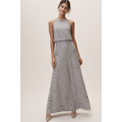 BHLDN Adrianna Papell Madigan Halter Neck Maxi Dress Grey Size 12 - Picture 3 of 20