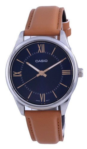 Casio Blue Dial Stainless Steel Analog Quartz Leather MTP-V005L-2B5 Mens Watch