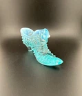 Vintage, Light Blue Opalescent Glass Slipper, Hobnail, Cat Head by Fenton