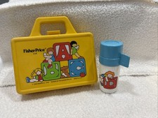 Vtg 1979 Fisher Price 638 Play Lunch Box Thermos ABC Plastic Yellow 70s KWZ