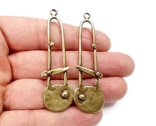 2 Stck. Hänger Ethno Charms Antik Bronze Vergoldet Schmuck Zubehör (64x19mm) - Bild 2 von 3