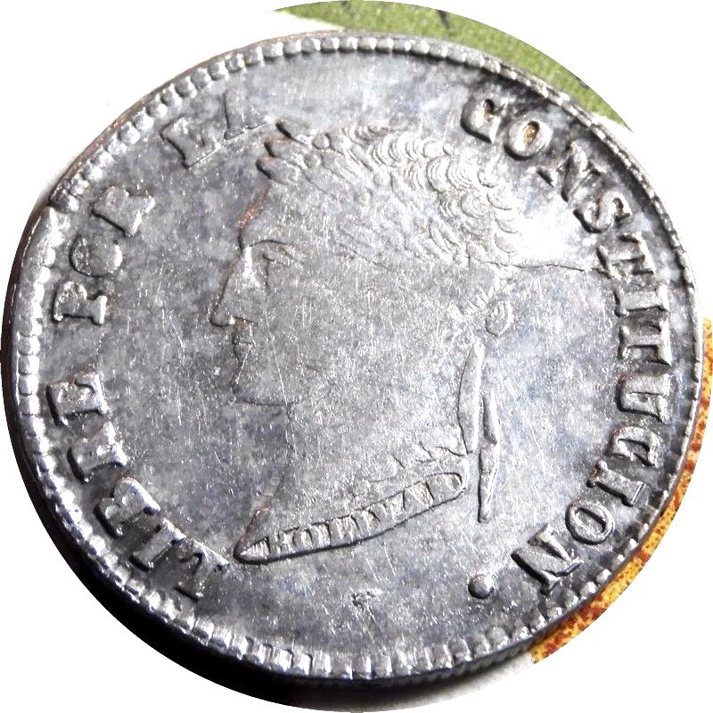 elf Bolivia 4 Soles 1856  PTS FJ Silver Llama  Die crack