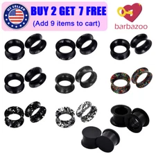 PAIR Black Silicone Ear Tunnels Plugs Double-Flare Flesh Piercing Earskin 2g-1"