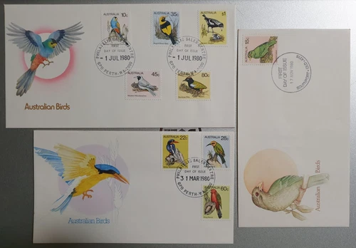 1980 FDC Australia. Set of 3 FDC Australian Birds. Various FDI postmarks