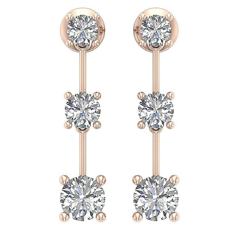 Brincos de lustre Journey pendurados diamante redondo I2 I 1,65 quilates conjunto de pinos de ouro 14K - Imagem 3 de 4