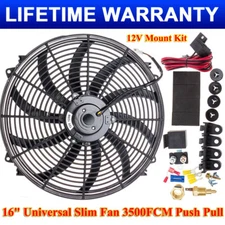 16" Universal Slim Fan 3500FCM Push Pull Electric CAR Radiator Cooling 12V Kit