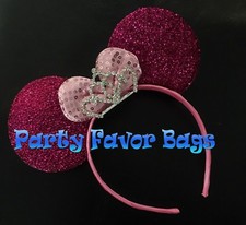 Minnie Mouse Princess Ears Headband Rhinestone Tiara Crown Shimmer Pink Birthday