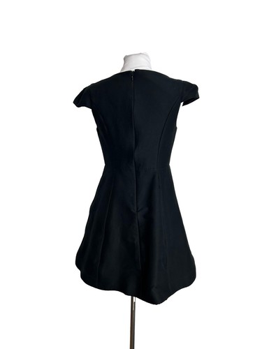 Abito donna Halston Heritage taglia 2 basic nero misto seta aderente svasato manica ad aletta - Foto 3 di 6
