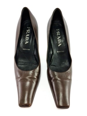 Prada Womens EU 38.5 US 8.5 Brown Leather Pointed Toe Pumps Heels