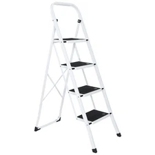 4 Step Ladder w/ Convenient Handgrip Steel Non Slip Wide Pedal 300Lbs Stable