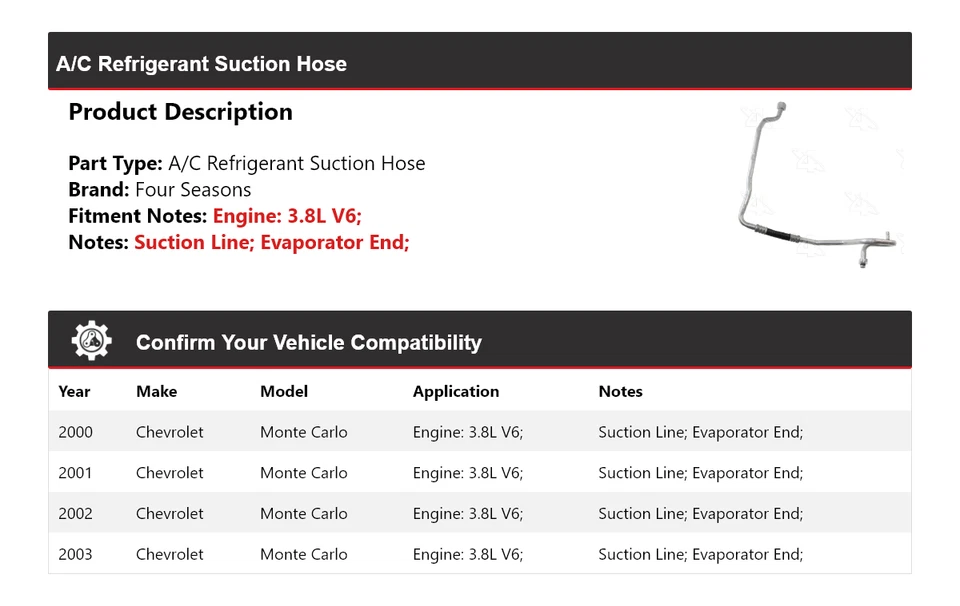 Mangueira de sucção refrigerante A/C Chevrolet Monte Carlo 2000-2003 4 estações 2001 - Imagem 2 de 4