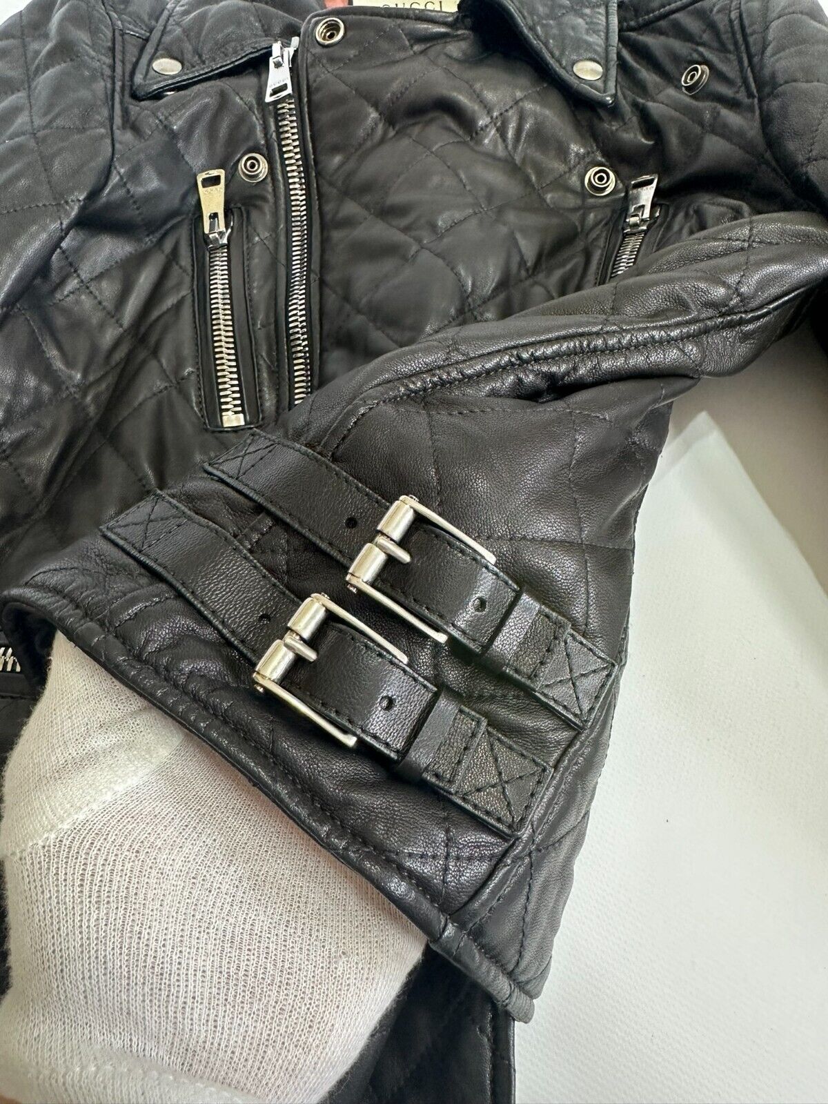 Authentic Gucci Leather Jacket Moto Pearl Back Lo… - image 5