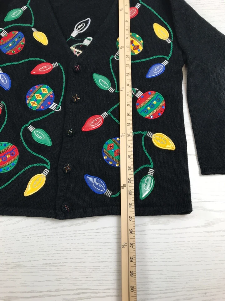 Vintage Ugly Christmas Sweater Womens L  Mandal Bay Black Christmas Lights 90s - Image 3 of 4