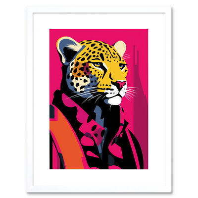 Strong Leopard in Suit Bold Artwork Pop Art Portrait Framed Wall Art Picture 9X7