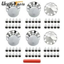 Chrome Hub Cover Kit 33mm Front & Rear Semi Truck Wheel Axle Covers Spiked