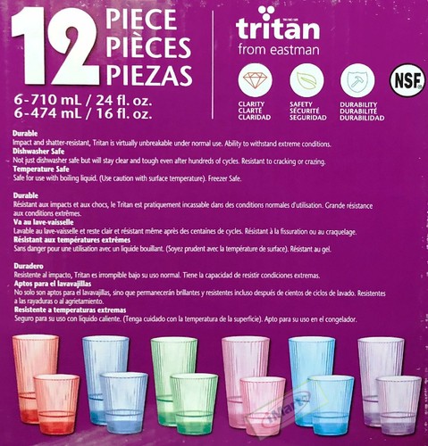 12PC Tritan Flute Drinking Water Coloured Drinkware Set Plastic Tumblers New - Picture 2 of 2