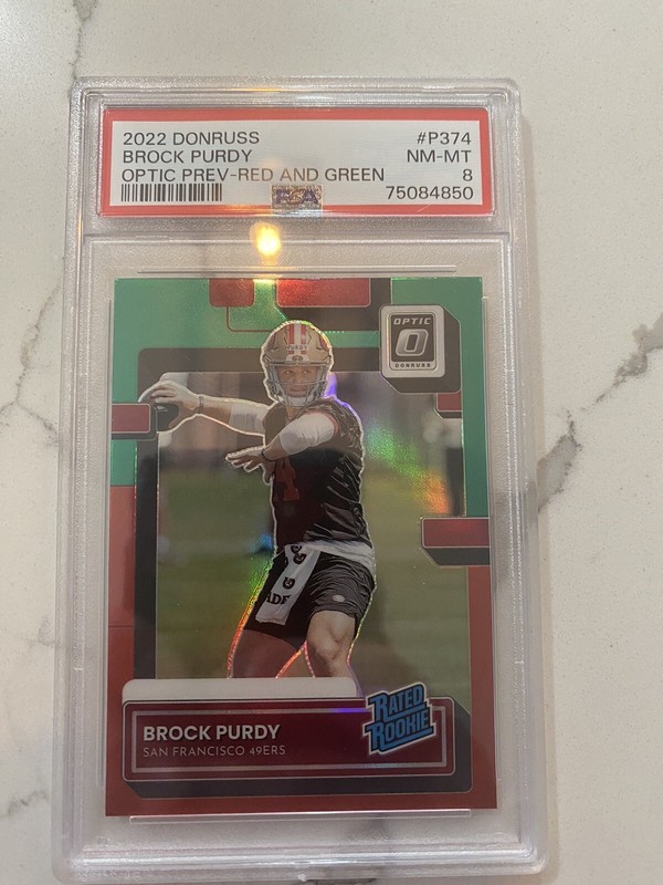 2022 Panini Donruss Optic Rated Rookie Preview Brock Purdy #P-374 SP Green & Red