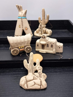 Sedona AZ Handcrafted Pottery Native American 5 pc Set Christmas Ornaments Art