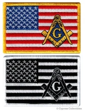 LOT of TWO MASONIC FLAG PATCH embroidered iron-on FREEMASON SQUARE COMPASS MASON