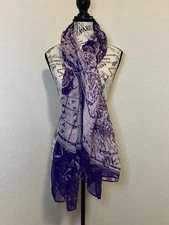 Purple Women’s Scarf Map Print Some Snags Sheer Material