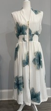 Nine West White/Green Floral Dress Size M