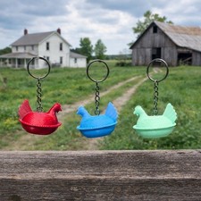 Hen on Nest Keychain Lot of 3 3D Printed Farmhouse Cottagecore Chicken Decor HON