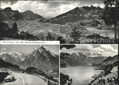 Glarus GL distant views from Kerenzerbergstrasse Linth plain Walensee Glarner Al