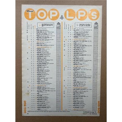 BILLBOARD TOP 100 LP'S CHART FEBRUARY 3RD 1968 C POSTER SIZED original USA LP ch