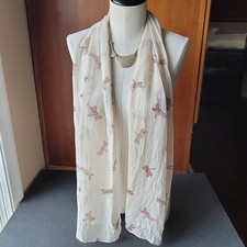 Dragonfly Print 11.25 x 59.25" Head Neck Scarf Cream Black Brown Mauve