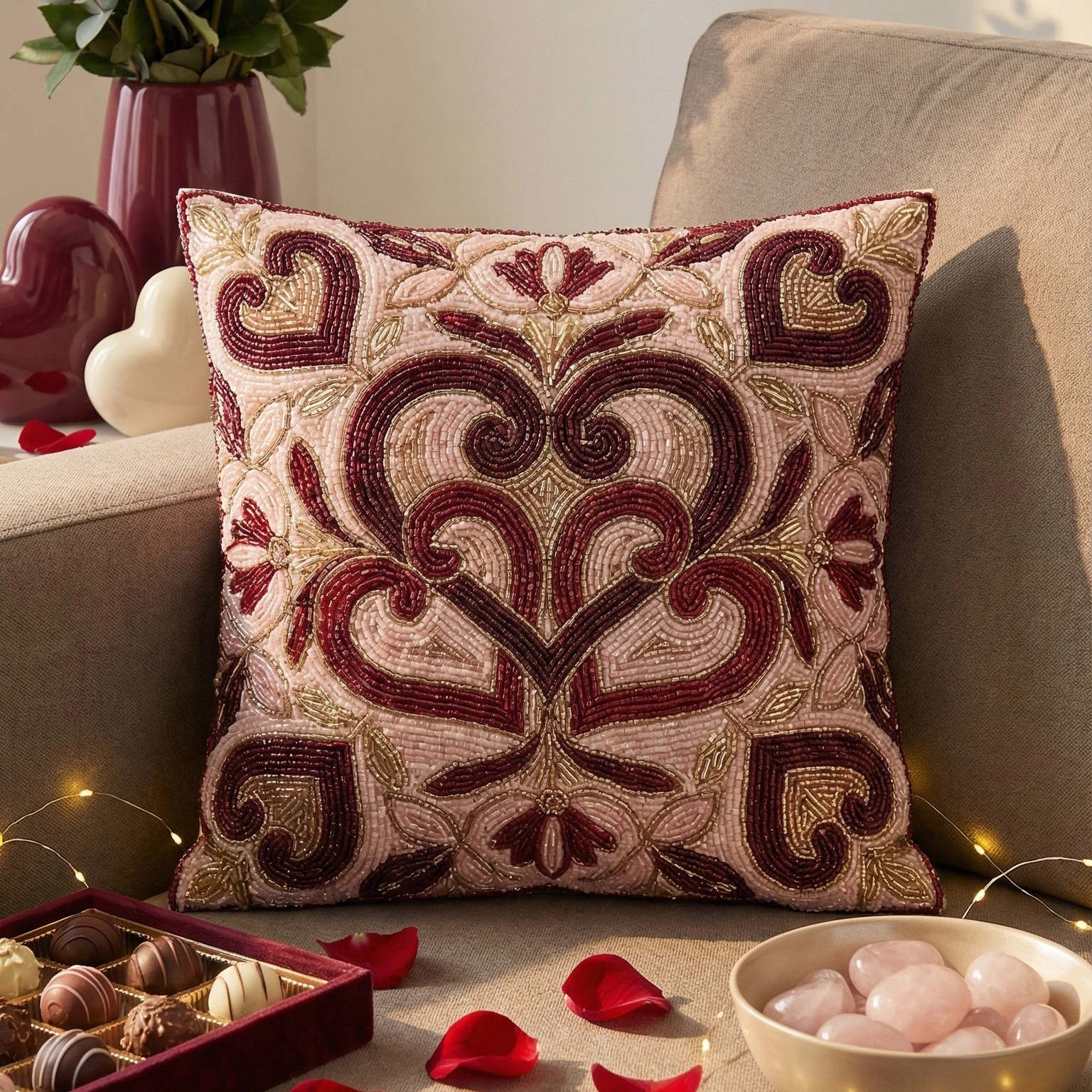 Luxury Beaded Heart Throw Pillow Cover, Romantic Floral Cushion Cover for Home
Opens in a new window