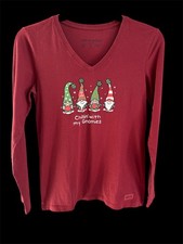 Image of Life Is Good Chillin' with My Gnomies V Neck Crusher T-Shirt Size Small Holidays