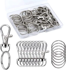 50PCS Premium Swivel Snap Hooks with Key Rings, Metal Swivel Lobster Claw Clasp