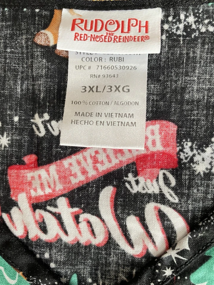 Rudolph Red Nose Reindeer Christmas Holiday Scrub Top 3 XL V Neck Pockets - Image 3 of 3