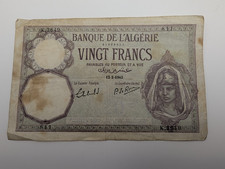 20 Vingt Francs 1942 Banque de L Algerie Algeria Circulated Fine - Tunisia