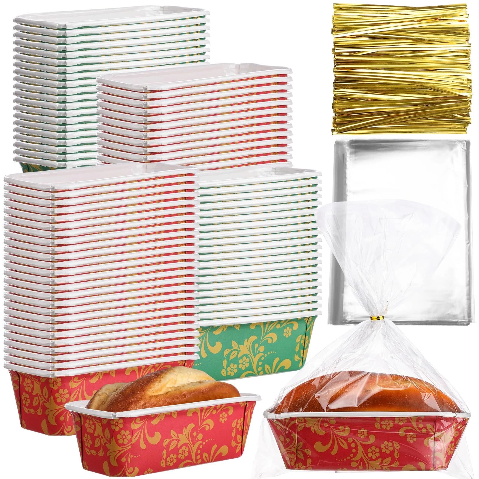 100 Sets Paper Loaf Pans for Baking 6.3 x 2.2 x 2.2 Inch Mini Disposable Cake...