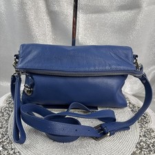 Blue Leather RFID Crossbody Wristlet Removable Straps Bag Purse